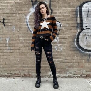 Social Collision Hot Topic Sweater Women's Small Distressed  Striped Star Crop